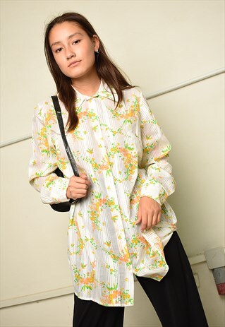70'S RETRO BOHO FLORAL PATTERN OVERSIZED SHIRT BLOUSE TOP