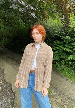 Vintage Size L Plain Flannel Shirt in Brown