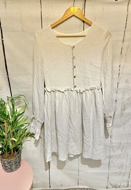 Vintage White Boho Tiered Button Front Y2K Mini Dress