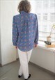 VINTAGE 80'S BLUE ABSTRACT PRINT PUFF SLEEVED BLOUSE