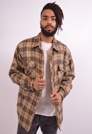 MENS VINTAGE LUMBERJACK SHIRT LARGE KHAKI CHECK 90S