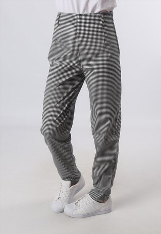 HIGH WAISTED TROUSERS CHECKED TAPERED LEG UK 10 (C72C)