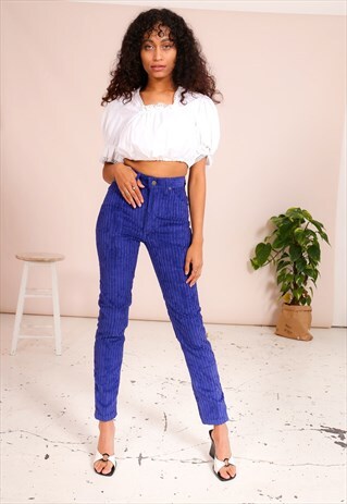VINTAGE 80S JUMBO CORDUROY TROUSERS IN BLUE