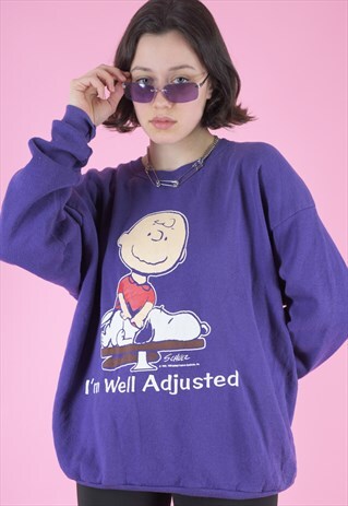 VINTAGE 90S SWEATSHIRT JUMPER IN PURPLE WITH SNOOPY PRINT