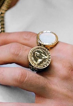 54 Floral Sovereign Medallion Circle Signet Ring - Gold