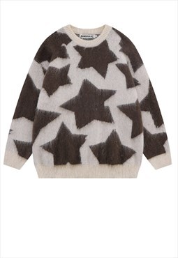 Grunge sweater star jumper knitted fluffy jumper in brown