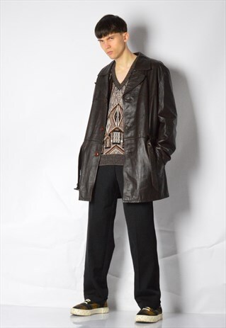 VINTAGE 70S BROWN LEATHER TRENCH COAT