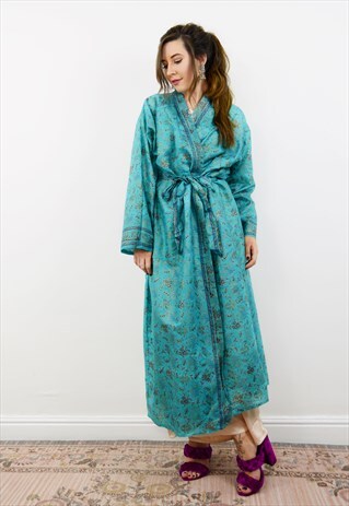 TURQUOISE GOLD ELEPHANT HIPPY FESTIVAL SUMMER KIMONO