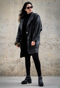 Vintage 80s Rare Leather Coat Jacket in Black