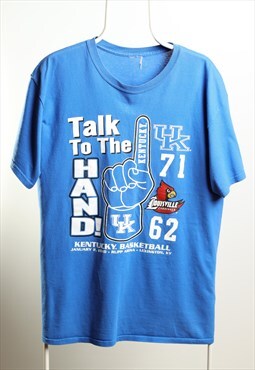 Vintage Kentucky Basketball Crewneck Print T-shirt Blue