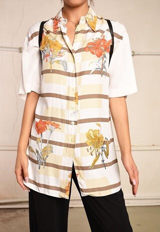 90'S RETRO FLORAL PRINT PARIS CHIC BLOUSE TOP