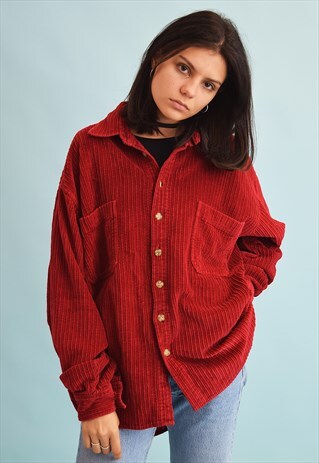 90'S RETRO OVERSIZED GRUNGE CORDUROY DADS SHIRT TOP