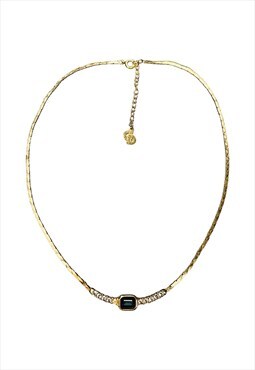 Christian Dior Necklace Gold Blue Saphire Crystal Vintage