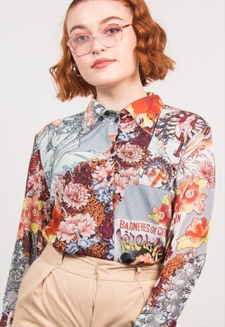 VINTAGE 70'S MULTICOLOUR FLORAL PRINT SHIRT