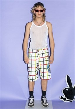 Vintage Y2K graphic plaid skater board shorts in white