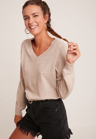 SUBDUED BEIGE V-NECK JUMPER