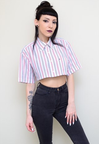 00'S RETRO STRIPED REWORKED CROPPED TOMMY HILFIGER SHIRT