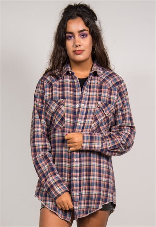 VINTAGE 90'S CHECK FLANNEL LONG SLEEVE SHIRT