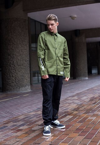 DEMOS ARMY GREEN NEVER GIVE IN COTTON TWILL SHIRT