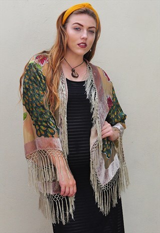 FRINGED EMBELLISHED ANIMAL DESIGN FESTIVAL KIMONO JACKET