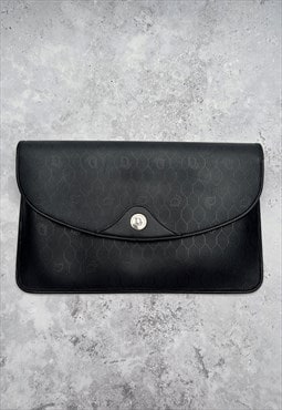 Christian Dior Clutch Bag Black Logo Honeycomb Vintage
