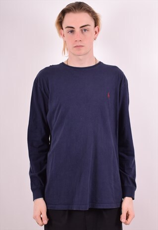 POLO RALPH LAUREN MENS VINTAGE TOP LONG SLEEVE LARGE BLUE 90