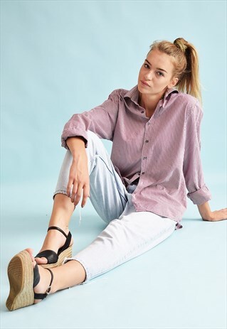90'S RETRO STRIPED OVERSIZED BOYFRIENDS SHIRT TOP