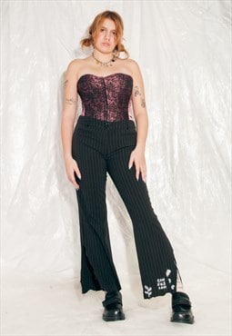 Vintage Flare Trousers Y2K Reworked Slit Pants in Black