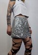 SILVER SEQUIN SHORTS GLITTER PANTS SPARKLE FESTIVAL JOGGERS