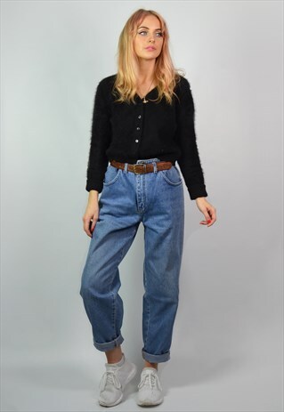 VINTAGE 90S MID BLUE HIGH RISE STRAIGHT LEG MOM JEANS