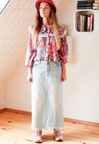 LIGHT BLUE LONG DENIM VINTAGE SKIRT