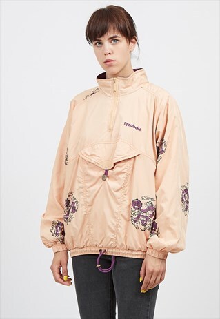VINTAGE PINK CREAM REEBOK 1/4 ZIP PULLOVER JACKET