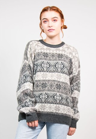 90'S GREY GRANDAD KNIT JUMPER