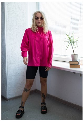 VINTAGE 70'S HOT PINK HIGH COLLAR BLOUSE