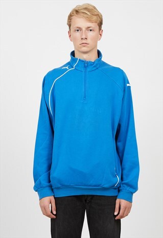 VINTAGE BLUE PUMA 1/4 ZIP NECK PULLOVER SWEATSHIRT