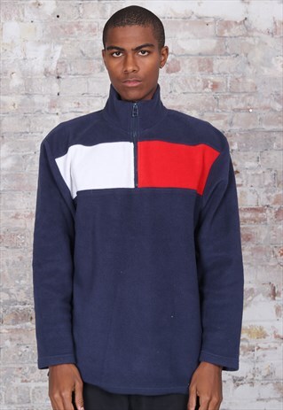VINTAGE TOMMY HILFIGER BLOCK COLOUR 1/4 ZIP FLEECE NAVY BLUE