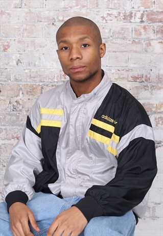 VINTAGE ADIDAS LOGO TRACK JACKET GREY BLACK