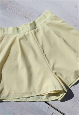Vintage pastel yellow high waist pleated shorts,skort