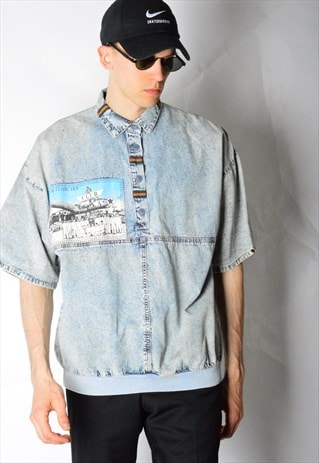 VINTAGE 70S ACID WASH FLYING 1/2 BUTTON SHIRT