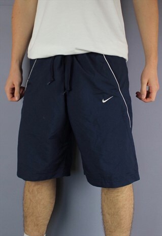 VINTAGE NIKE SHORTS IN NAVY WITH POCKETS, EMBROIDERED LOGO A