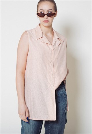 VINTAGE 90S GRUNGE SLEEVELESS DITSY FLORAL SHIRT IN PEACH S