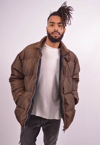 ASICS MENS VINTAGE PADDED JACKET LARGE BROWN 90S