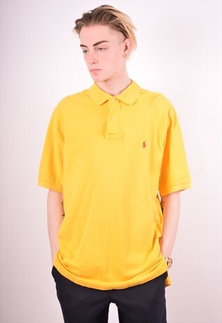 POLO RALPH LAUREN MENS VINTAGE POLO SHIRT LARGE YELLOW 90S