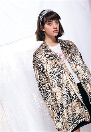 VINTAGE BOMBER JACKET 90S LEOPARD PRINTED SHINY SHIRT