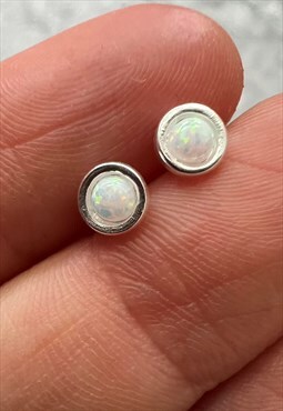 925 Sterling Silver Opal Ear Studs for men, small studs