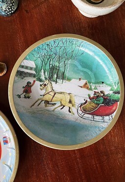 Vintage 70s enamel metal Christmas plate / bowl / tray
