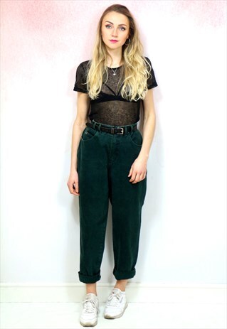 1990S VINTAGE BOTTLE GREEN HIGH WAIST MOM JEANS