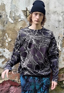 Spider web sweatshirt detachable handmade Goth t-shirt black