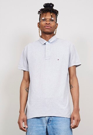 VINTAGE 90'S TOMMY HILFIGER GREY POLO T-SHIRT