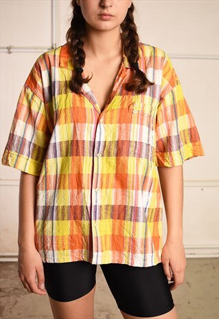 90'S RETRO CHECKED OVERSIZED DADS SHIRT TOP